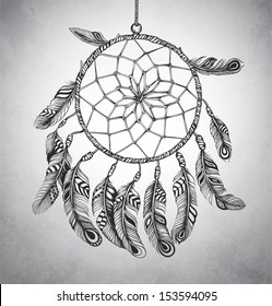 Indian Dream catcher in a sketch style. Vector illustration.