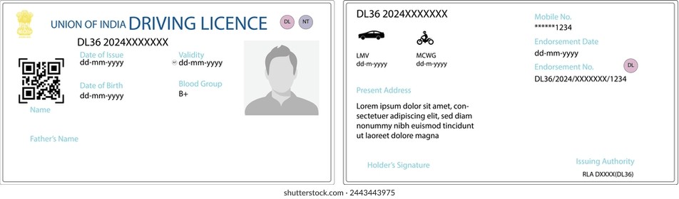 Indian driving license vector download 
