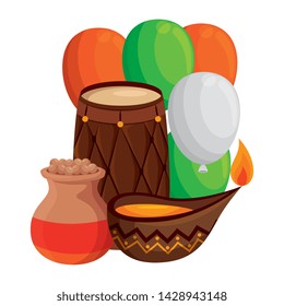 indian drum with balloons helium and candle