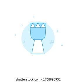 Indian drum vector icon. Flat illustration. Filled line style. Blue monochrome design. Editable stroke. Adjust line weight.