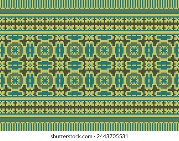 Indian Dupatta Kantha embroidery artwork carpet for digital textile print. Fancy Rug Digital seamless geometric background Design Green color. Retro Kurtis Vintage Carpet Print Design Illustration.