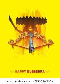 Indian Dussehra Vijayadashami festival background Concept for navratri and durga puja celebration with Ram and Ravan fight concept