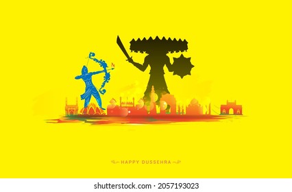Indian Dussehra Vijayadashami festival background Concept for navratri and durga puja celebration with Ram and Ravan
