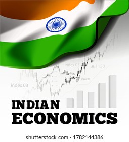 Indian economic vector illustration with flag of the India on light grey background