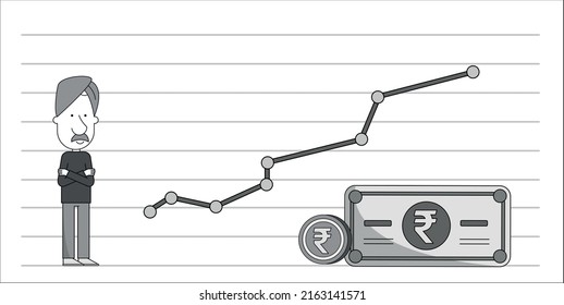 Indian Economy Going Up With Arrow Graph Going Up Showing Economy Boom And Shares Rise. Growth In GDP, India Economy Concept. 