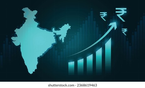 Indian Economy Growth Rising. Indian Currency Rupee Rising Upward Graph arrow. Indian GDP Growth Chart