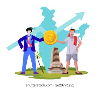 Indian Economy Growth Vector Illustration