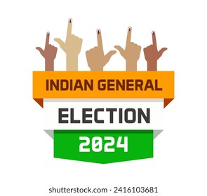 Indian election banner. multiple inked index fingers raised, representing voter participation, with India flag color graphic elements background. Vector icon elements design