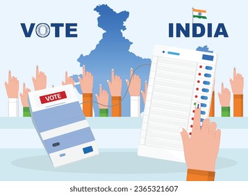 Indian Election Conceptual Illustration with Person Casting his Vote through EVM - Right to Vote