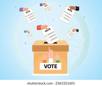 Indian Election Illustration with People Casting their Vote with Ballot Paper - Right to Vote Concept 