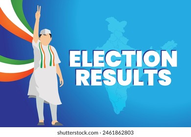 Indian election Result banner.representing voter participation, with India flag color graphic elements background.