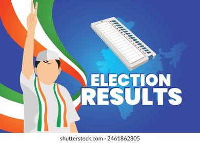 Indian election Result banner.representing voter participation, with India flag color graphic elements background.