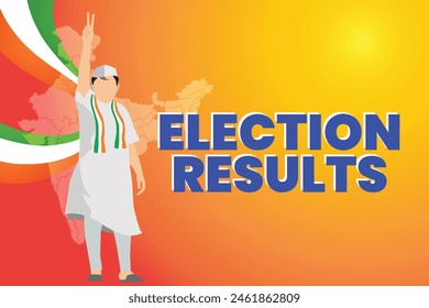 Indian election Result banner.representing voter participation, with India flag color graphic elements background.