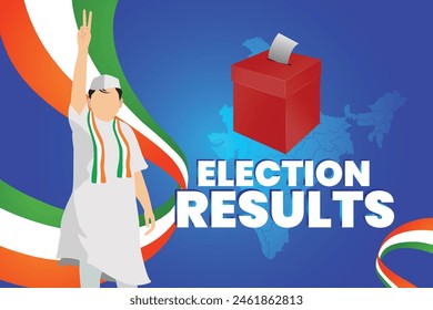 Indian election Result banner.representing voter participation, with India flag color graphic elements background.