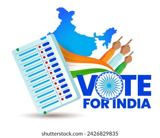 Indian election vote for India concept with an inked finger, India map, and EVM machine vector
