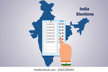 Indian Elections Illustration with Citizen Casting Vote on Electronic Voting Machine 