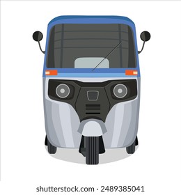 Indian  electric Auto vector illustration, traditional public city taxi, tuk tuk cab, Indian Auto Ricksha, Indian Auto Rikshaw Vector
Illustration, auto rickshaw illustrations, blue and white, front