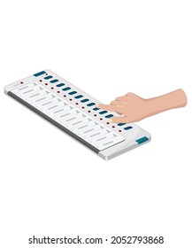 Indian electronic voting machine for election, hand casting vote on EVM