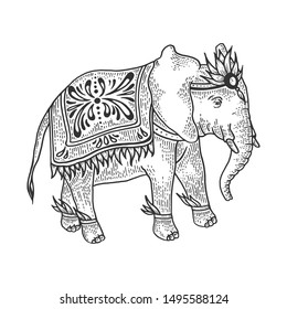 Indian elephant animal sketch engraving vector illustration. Tee shirt apparel print design. Scratch board style imitation. Black and white hand drawn image.