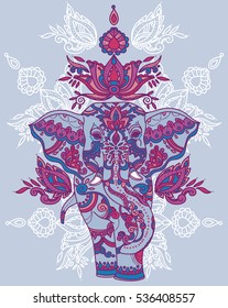 indian elephant with beautiful ornament in funky colours, vector illustration