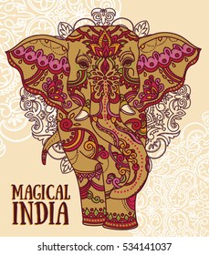 indian elephant with beautiful ornament, vector illustration