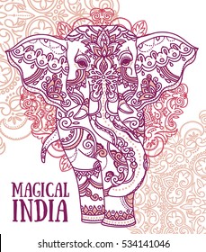 indian elephant with beautiful ornament, vector illustration