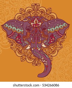 indian elephant with beautiful ornament, vector illustration