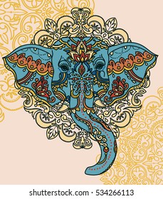 indian elephant with beautiful ornament, vector illustration