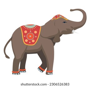 Indian elephant decorated in traditional style. Vector illustration isolated on white background