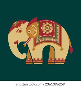 Indian elephant decorated in traditional style. Vector illustration isolated on Green background