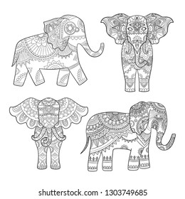 Indian elephant decoration. Animal pattern for adults colored pages vector tribal illustrations