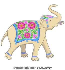 Indian elephant festival vector illustration. Isolated on white background.