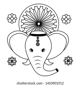 indian elephant ganesha with ashoka chakra vector illustration design