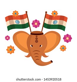 indian elephant ganesha with indian flags vector illustration design