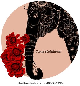 Indian elephant. greeting card with elephant
