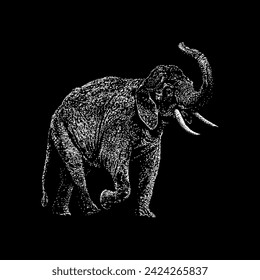 Indischer Elefant Hand Zeichnung Vektor isoliert auf schwarzem Hintergrund.