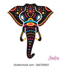 Indian Elephant head with drawing. Vector illustration