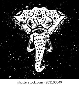 Indian Elephant head with drawing. Vector illustration