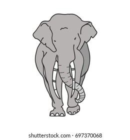 Indian Elephant isolated on white. Elephant cartoon line drawing. Hand drawn vector illustration.