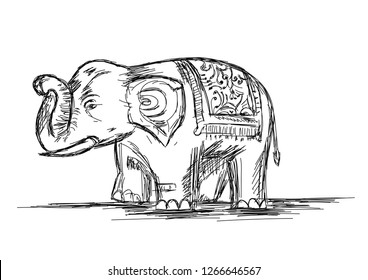 Indian Elephant Line Art Vector Illustration