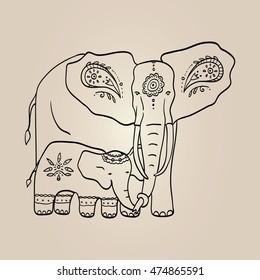 indian elephant ornament line print