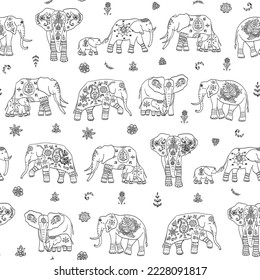 Indischer Elefant mit Ornament Vektor nahtlos Muster.