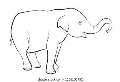 Indian elephant in outline style isolated on white background, coloring page for children