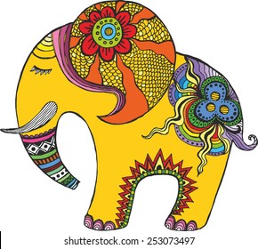 Indian elephant in rainbow colors