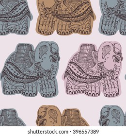 Indian elephant seamless pattern.