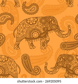 Indian elephant seamless pattern in Indian style vector background