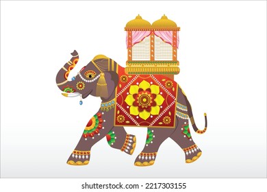Indian Elephant Traditional Decorative with Gold Jewel