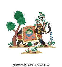 Indian elephant and trees   plants isolated  Vector