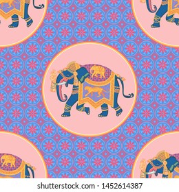 Indian elephant. Vector graphics. Decorative image. Seamless pattern