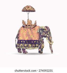 Indian elephant vector illustration. Polygon style. Vintage colors.